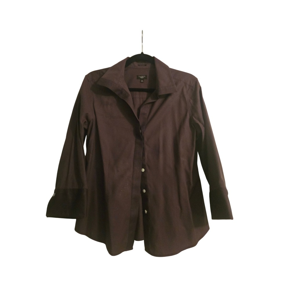 Talbots Chocolate Brown Wrinkle Resistant Button Down Shirt Petite 12P Blouse